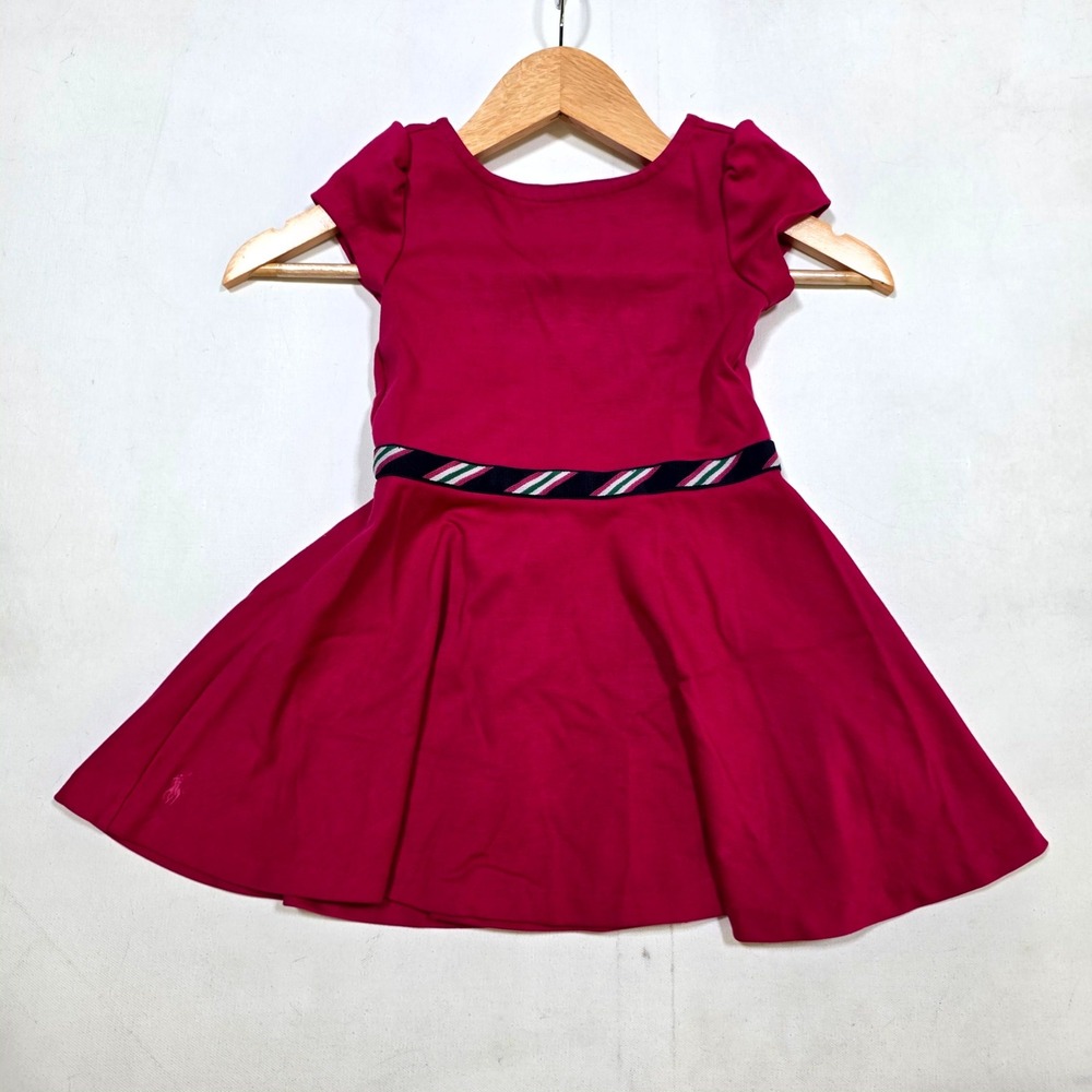 Polo Ralph Lauren Dress Girls 4T Pink Striped Waist Pony Logo Fit Flare Preppy